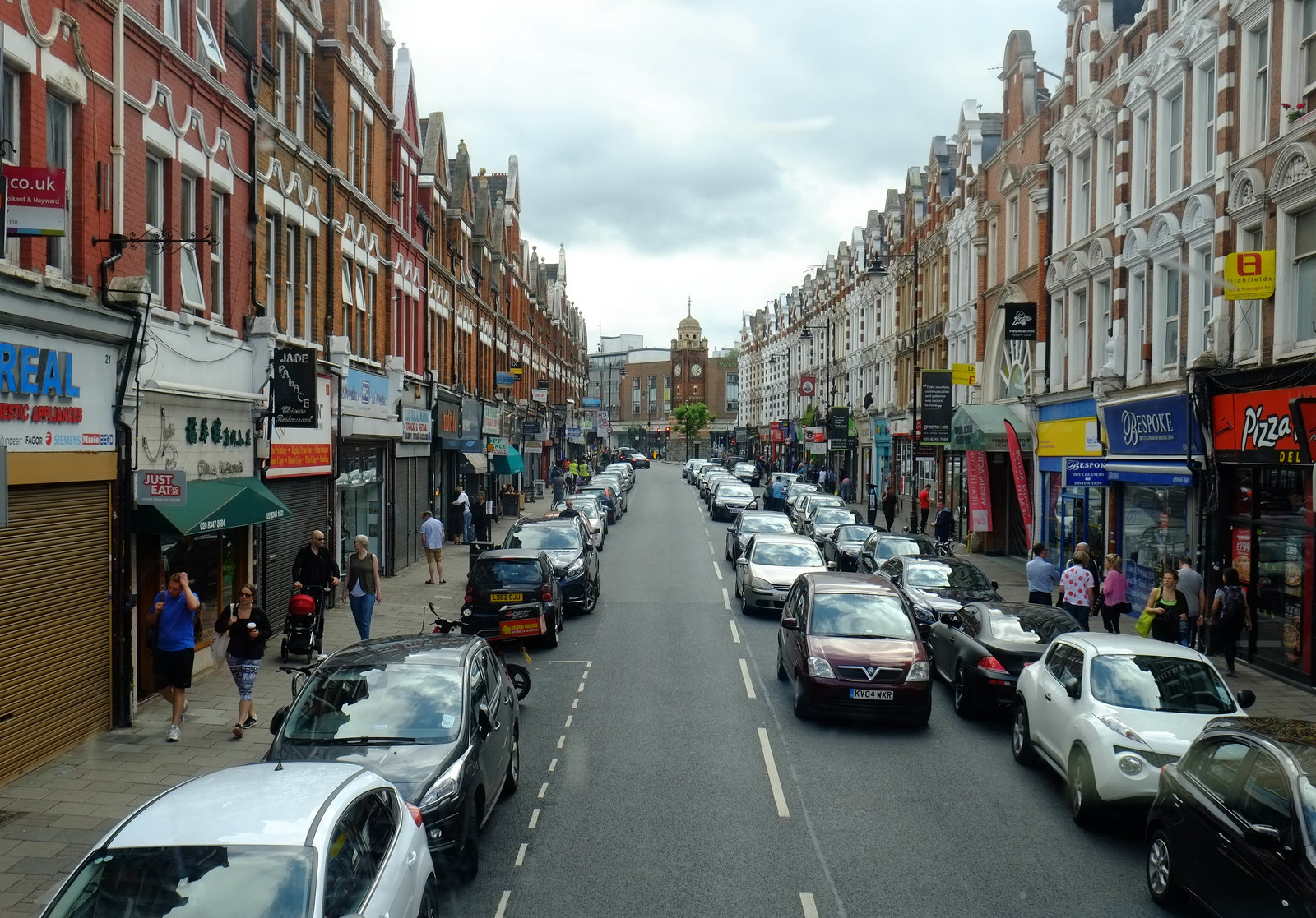 Topsfield Parade in Crouch End, with the Clock Tower visible in the distance.