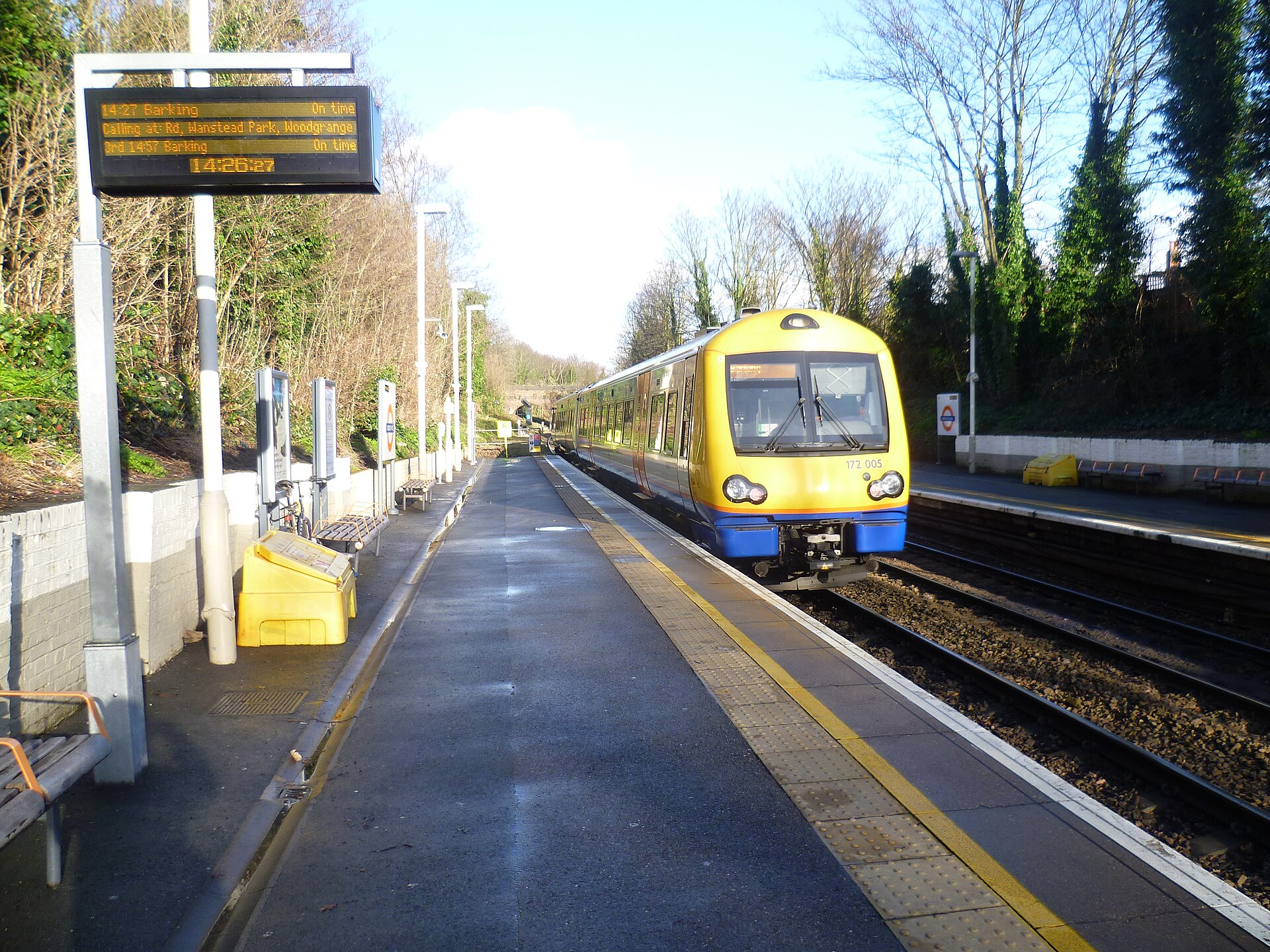 An Overground train at Crouch Hill station on the Suffragette line